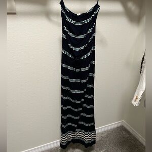 Jcrew Striped Maxi Strapless Navy Blue Striped Dress XXS